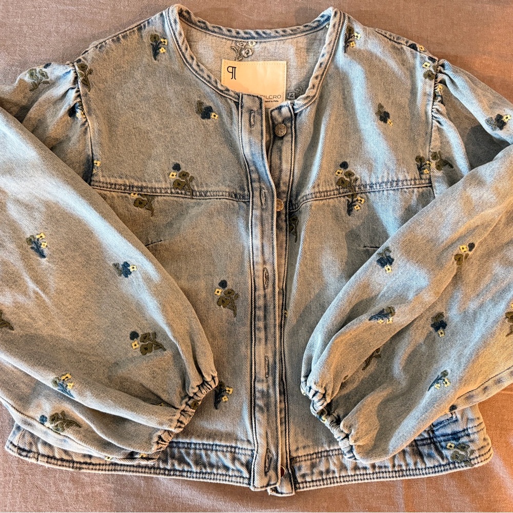 Pilcro Blue Denim Jacket with Floral Details - Picture 2 of 3